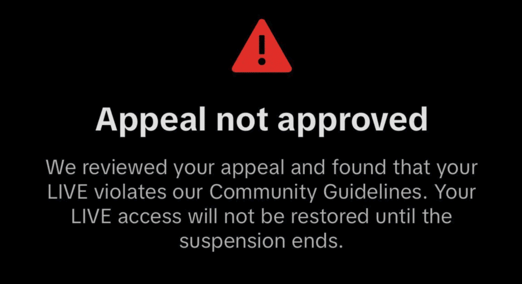 Banned From TikTok Live Message
